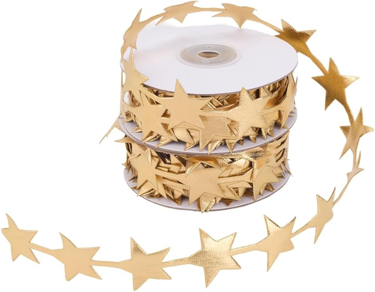 22 Yards Gold Star Ribbon Trim Stars Shape Glitter Sparkly Polyester Fabric Decorative Chrismas Trimming Bulk with Spool for Sewing Making Crafts Gift Wrapping Wreaths Home Decor DIY